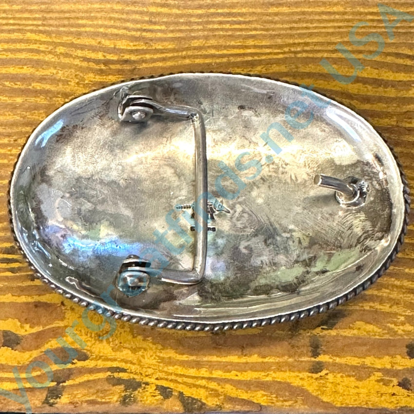 Vintage Navajo Sterling Silver Appliqué Turquoise Belt Buckle