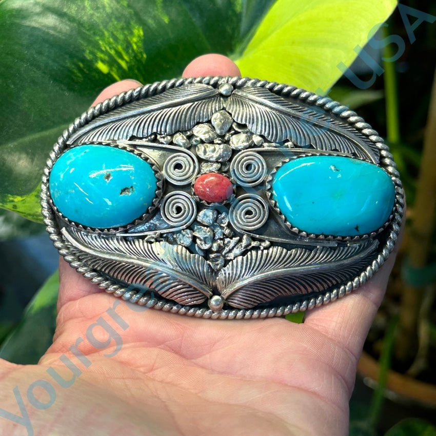 Artifactual Sterling Silver and Turquoise Belt Buckle