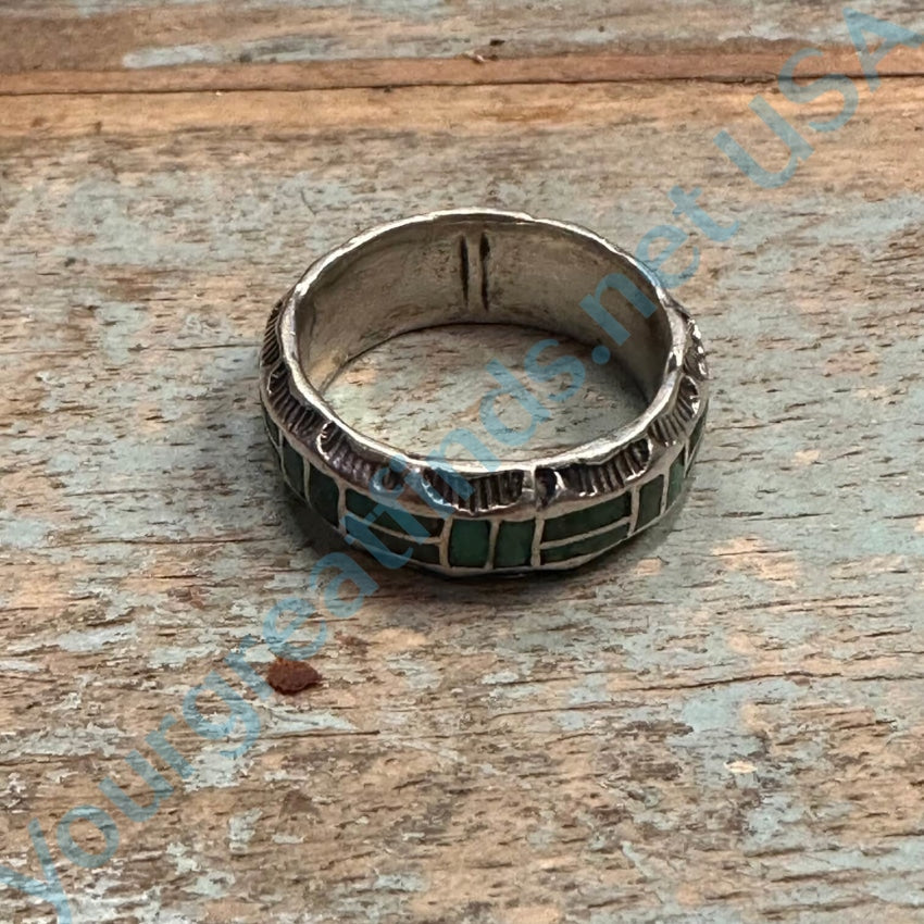 Vintage Navajo Sterling Silver Band Ring Inlay Turquoise 9