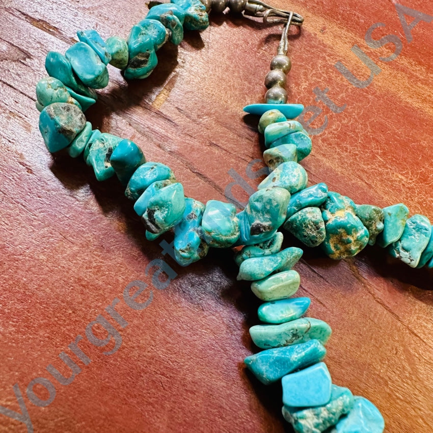 Vintage Navajo Sterling Silver Bead & Turquoise Nugget Choker