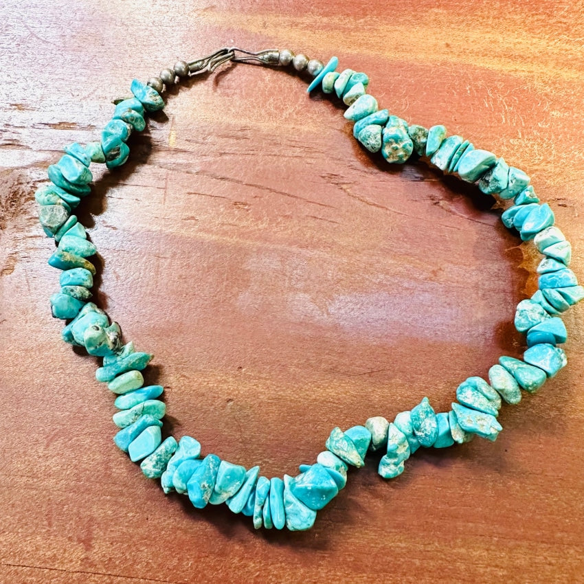Vintage Navajo Sterling Silver Bead & Turquoise Nugget Choker