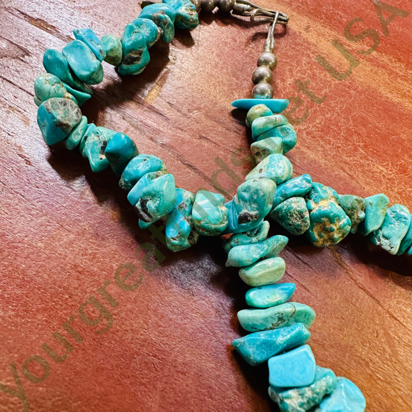 Vintage Navajo Sterling Silver Bead & Turquoise Nugget Choker