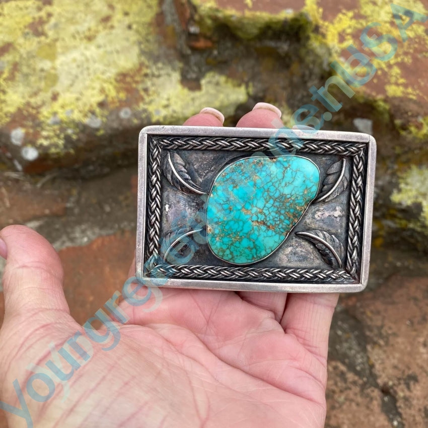 Sterling silver on sale and turquoise southwestern belt buckle 925