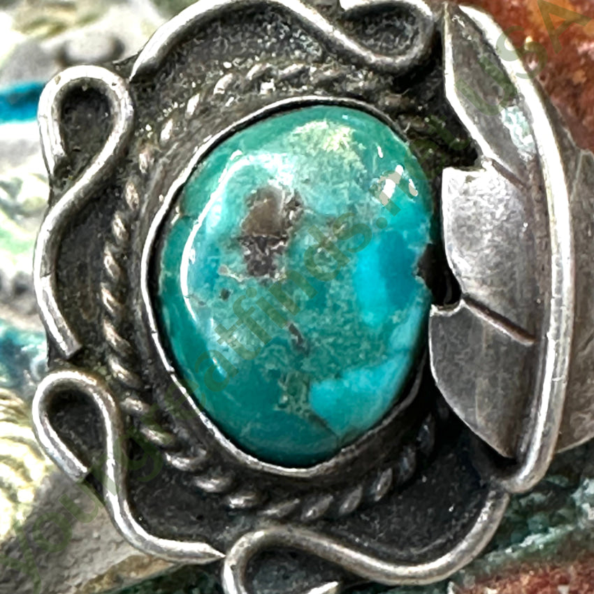 Vintage Navajo Sterling Silver Bi-Colored Turquoise Ring Size 5.5