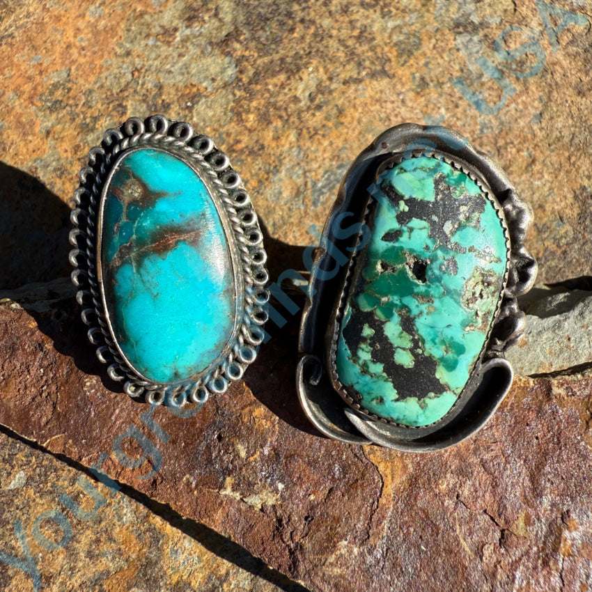 Vintage Navajo Sterling Silver Bisbee Mine Turquoise Ring 7 Ring