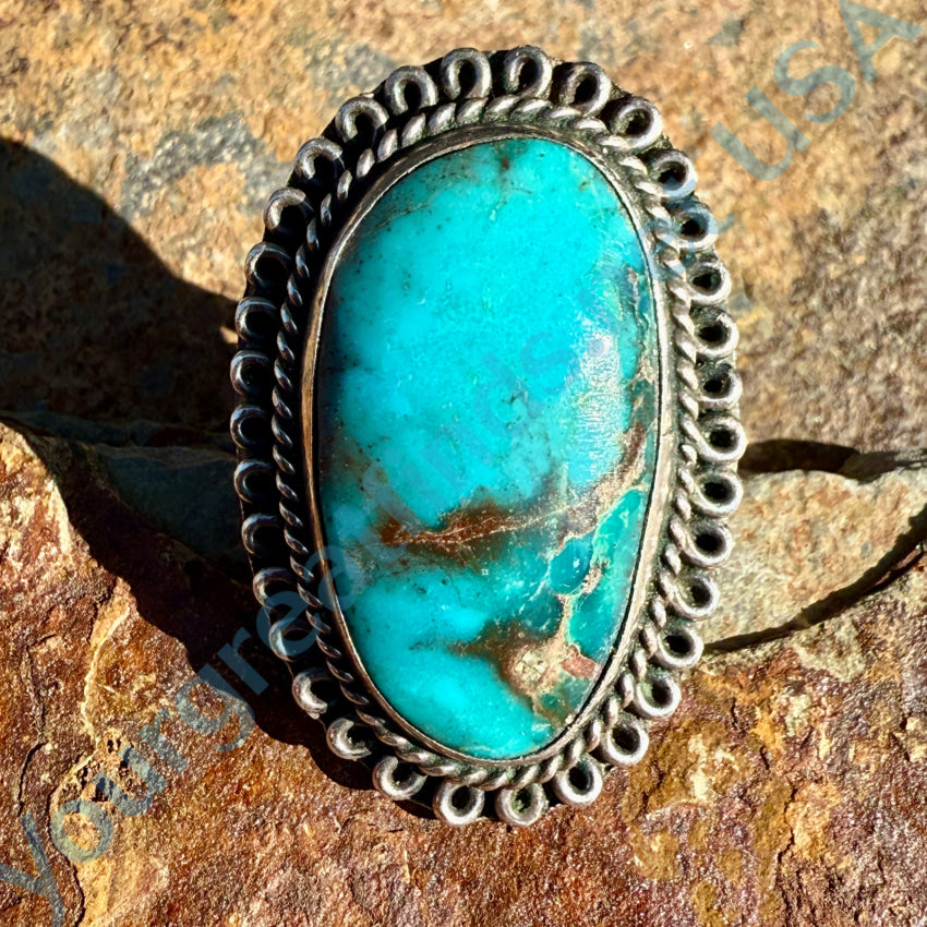 Vintage Navajo Sterling Silver Bisbee Mine Turquoise Ring 7 Ring