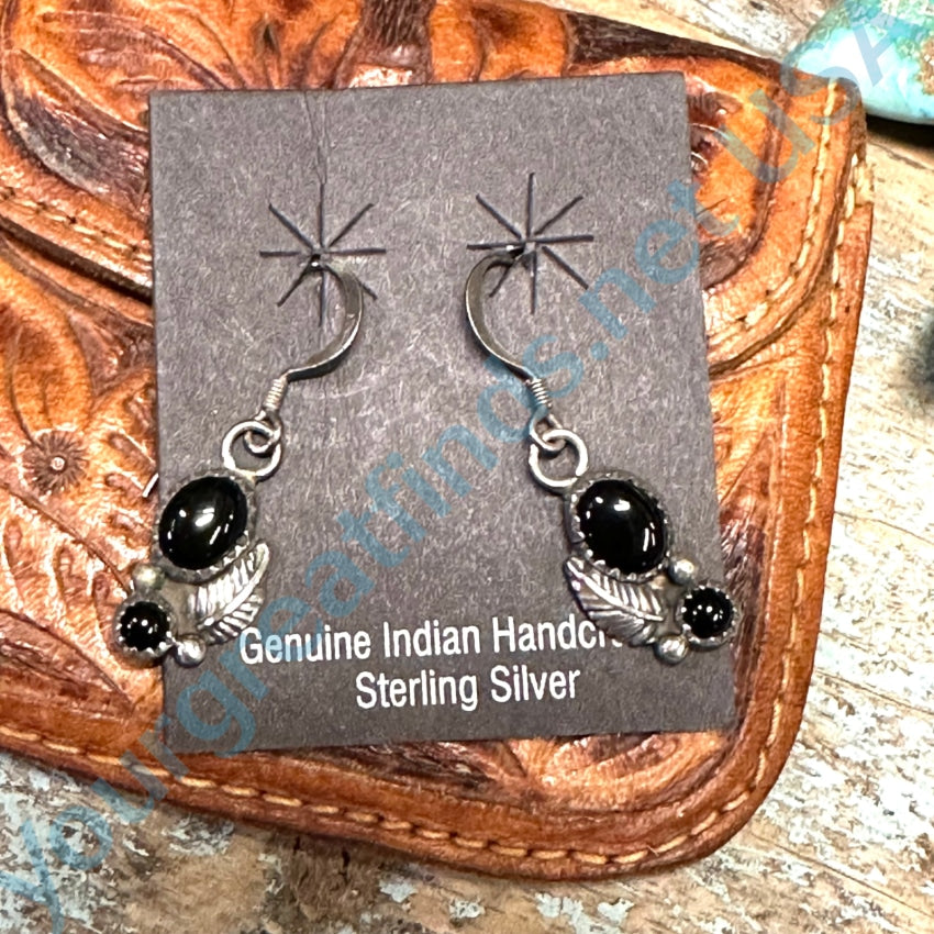 Vintage Navajo Sterling Silver Black Onyx Earrings On Card