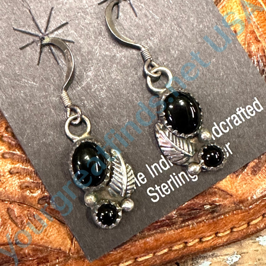 Vintage Navajo Sterling Silver Black Onyx Earrings On Card