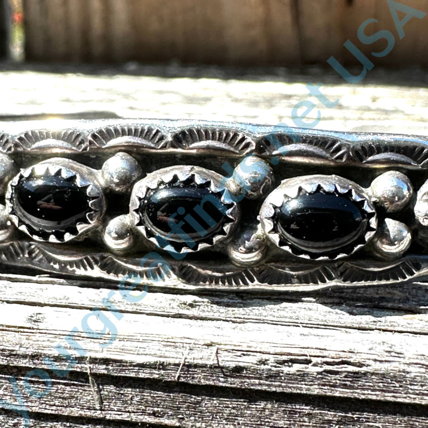 Vintage Navajo Sterling Silver Black Onyx Row Bracelet