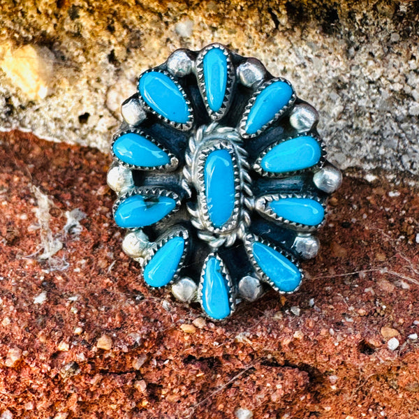 Long Signed SS & outlets Turquoise Cluster Ring