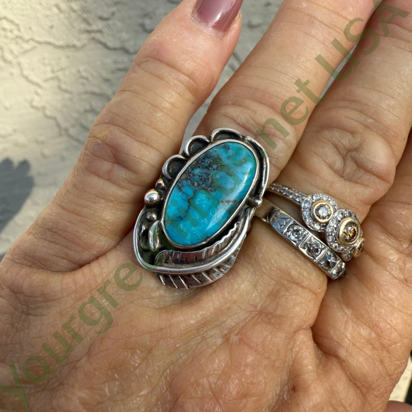 Vintage Navajo Sterling Silver & Blue Turquoise Ring Size 6 3/4 ring