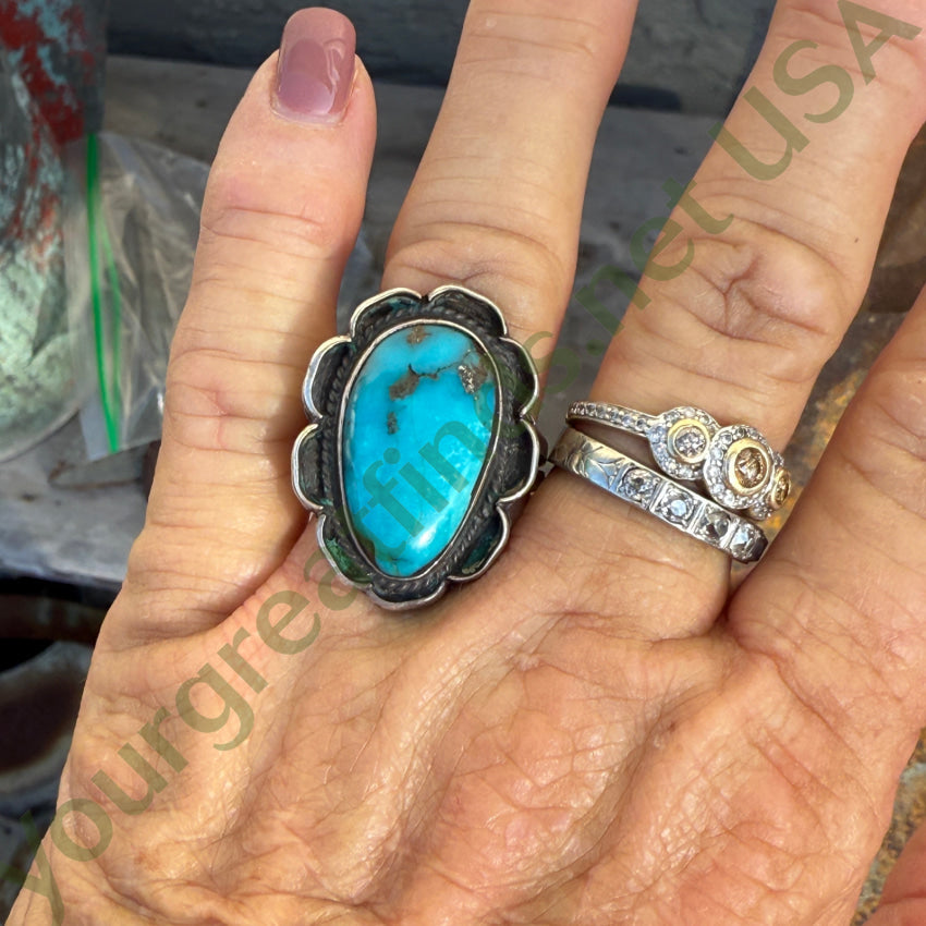 Vintage Navajo Sterling Silver & Blue Turquoise Ring Size 7 ring