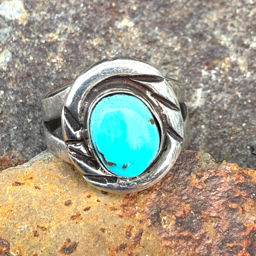 VTG Old Large Double Turquoise Sterling Silver Ring 2024 Sz 7.5