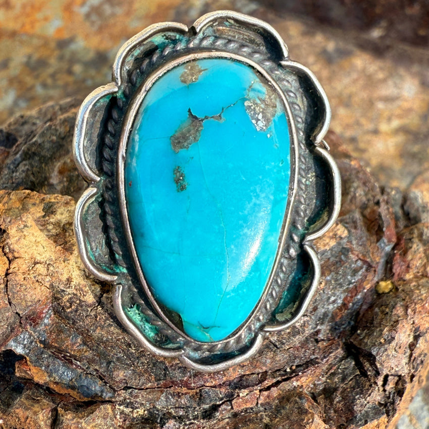 Vintage Navajo Sterling Silver & Blue Turquoise Ring Size 7 ring