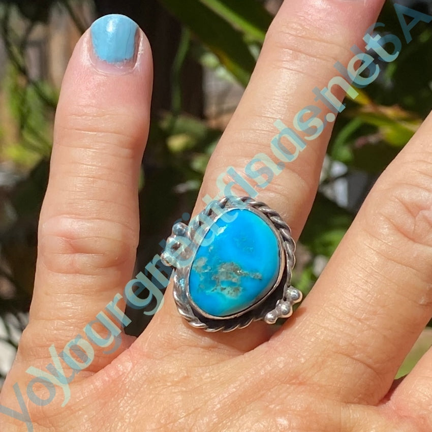 Vintage Navajo Sterling Silver Blue Turquoise Ring Size 7 Yourgreatfinds
