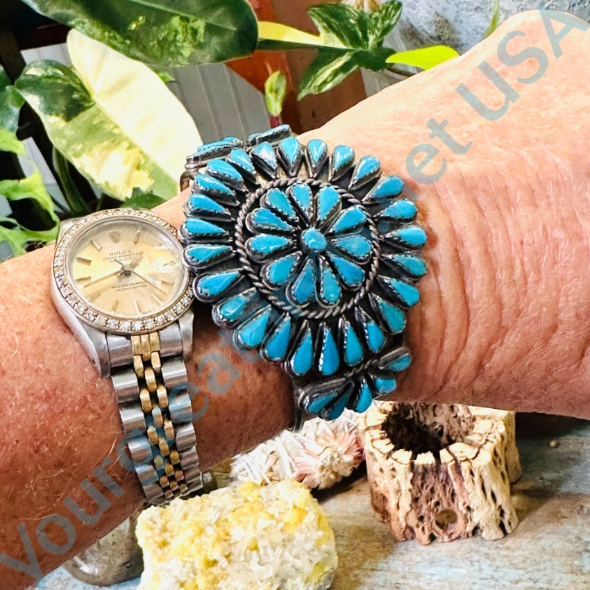 Vintage Navajo Sterling Silver Blue Turquoise Rosette Bracelet