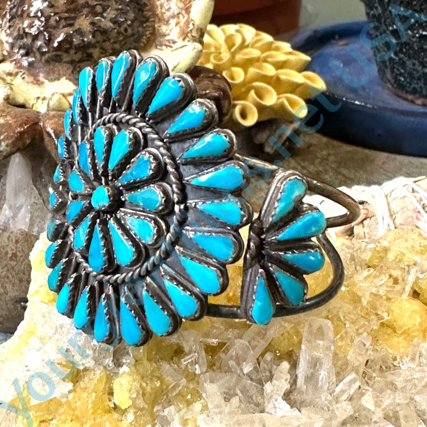 Vintage Navajo Sterling Silver Blue Turquoise Rosette Bracelet