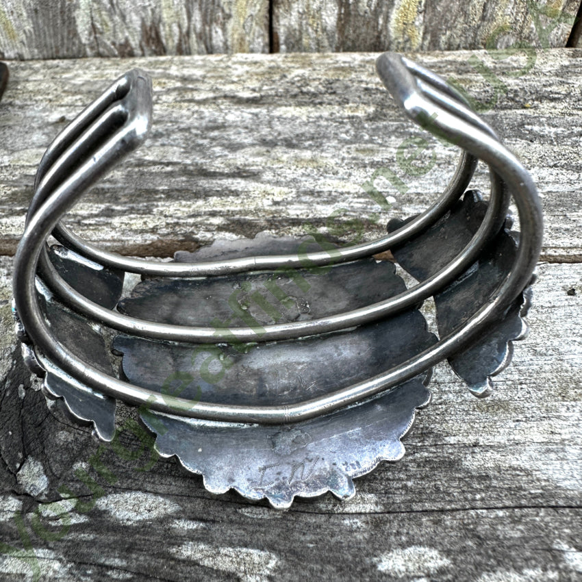 Vintage Navajo Sterling Silver Blue Turquoise Rosette Bracelet