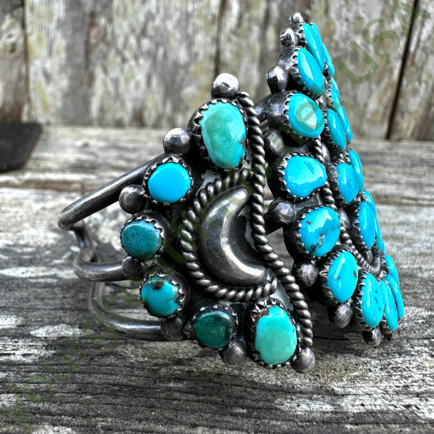 Vintage Navajo Sterling Silver Blue Turquoise Rosette Bracelet