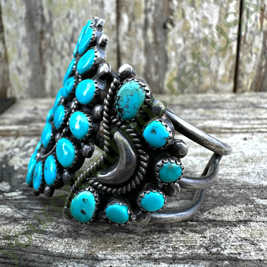 Vintage Navajo Sterling Silver Blue Turquoise Rosette Bracelet