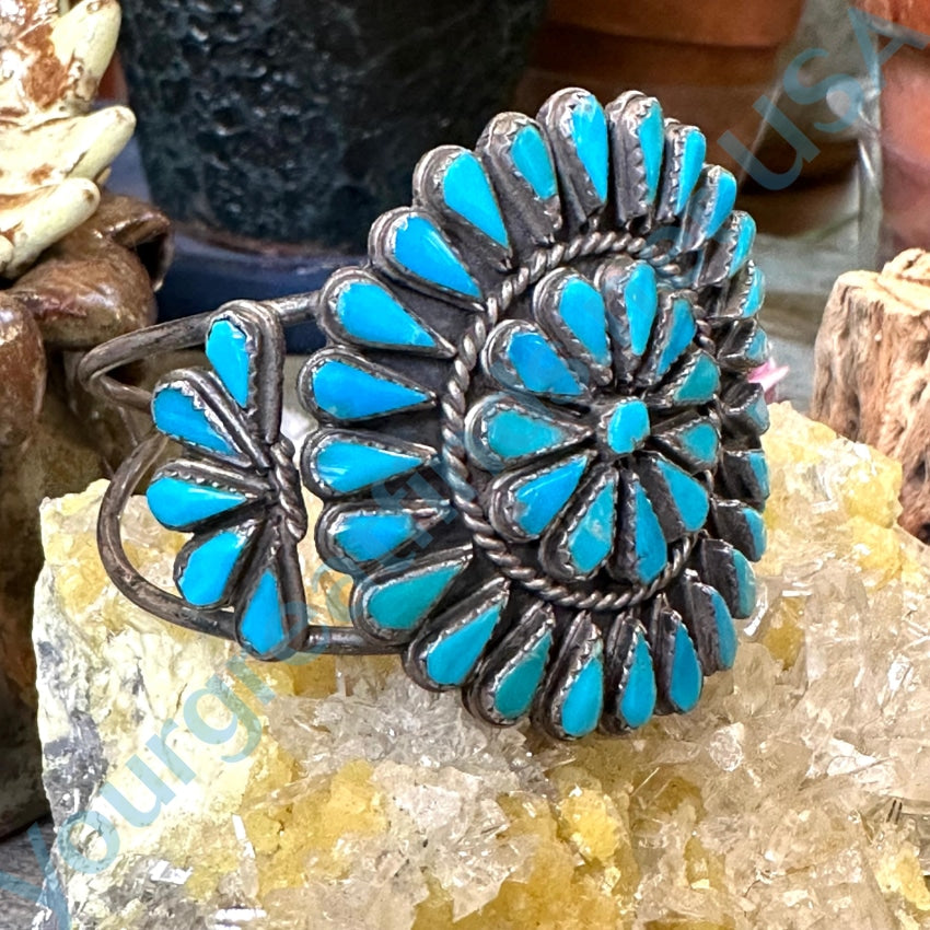 Vintage Navajo Sterling Silver Blue Turquoise Rosette Bracelet