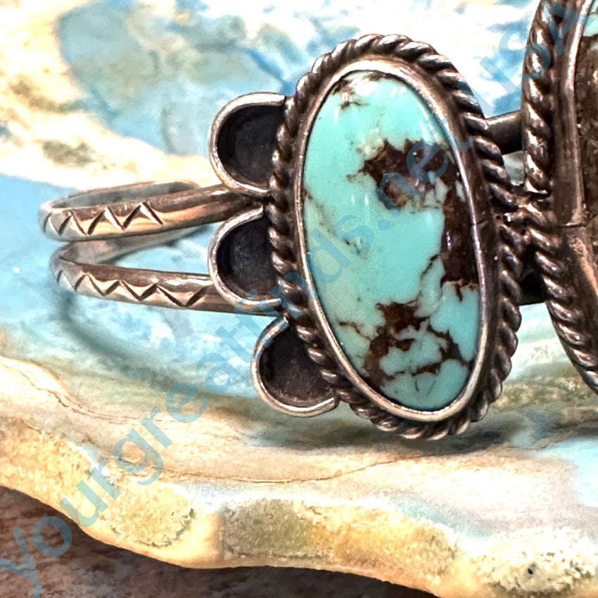 Vintage Navajo Sterling Silver Bracelet Blue &amp; Black Turquoise