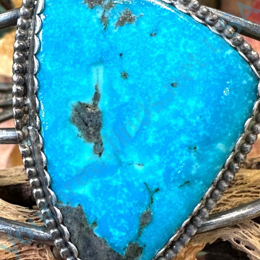 Vintage Navajo Sterling Silver Bracelet Deep Blue Turquoise
