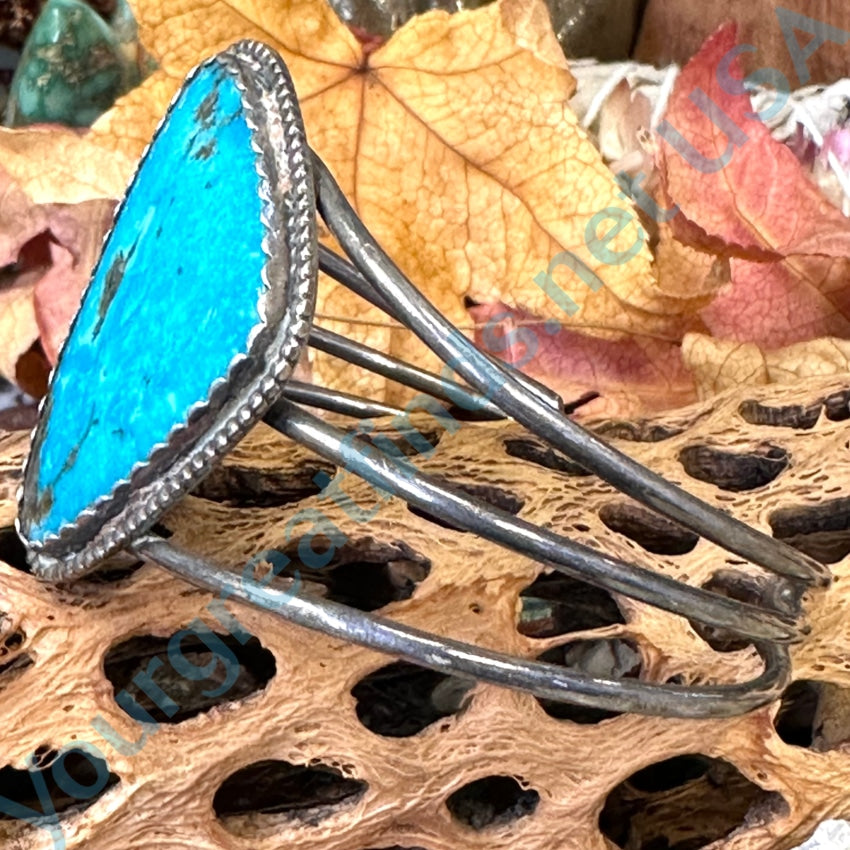 Vintage Navajo Sterling Silver Bracelet Deep Blue Turquoise