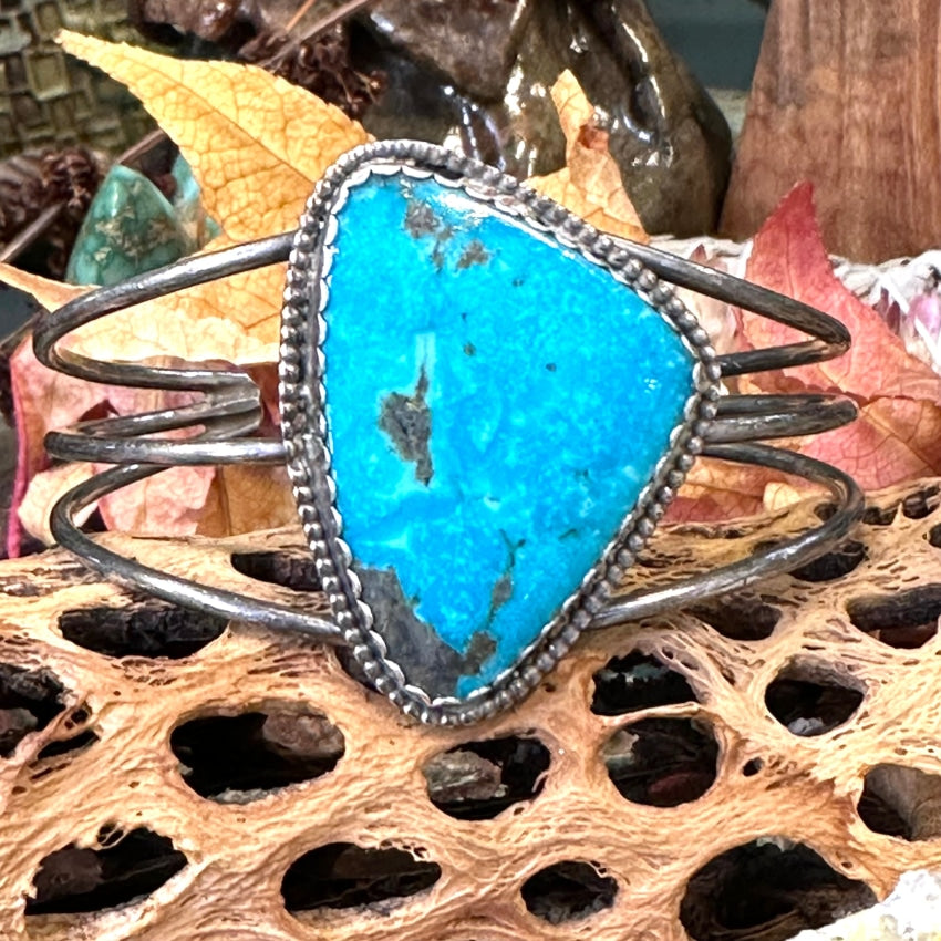 Vintage Navajo Sterling Silver Bracelet Deep Blue Turquoise