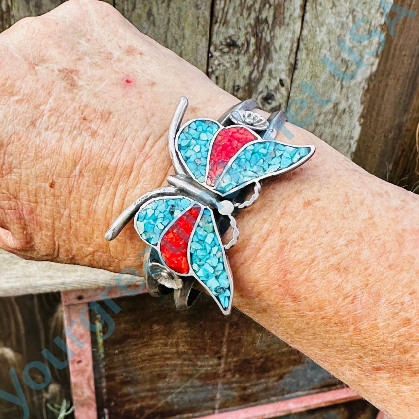 Vintage Navajo Sterling Silver Butterfly Bracelet Shiprock Mosaic Bracelet