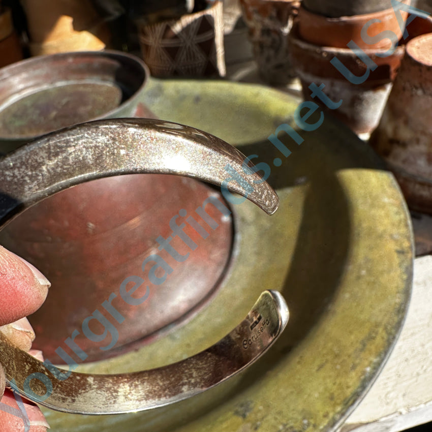 Vintage Navajo Sterling Silver Carinated Cuff Large Thomas Carusetta Bracelet