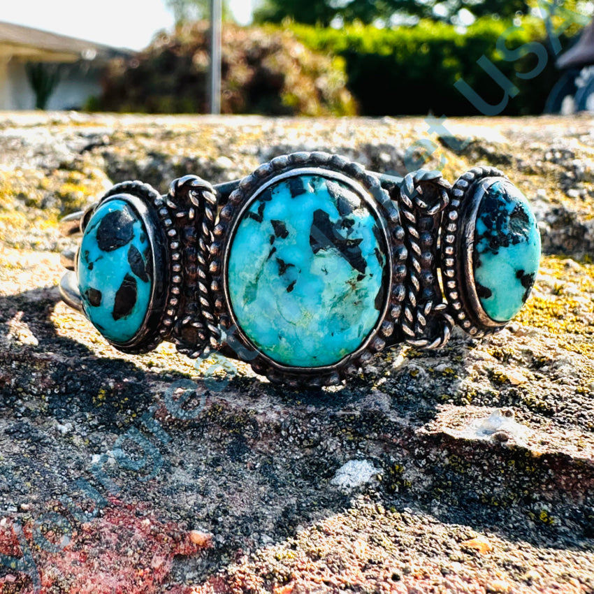 Vintage Navajo Sterling Silver Carlin Mine Turquoise Cuff Bracelet Bracelet