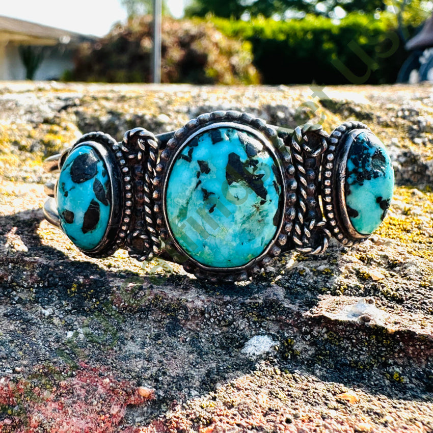 Vintage Navajo Sterling Silver Carlin Mine Turquoise Cuff Bracelet Bracelet