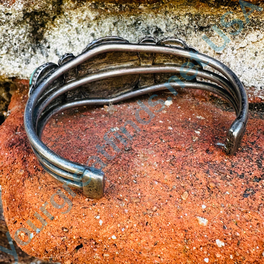 Vintage Navajo Sterling Silver Carlin Mine Turquoise Cuff Bracelet Bracelet