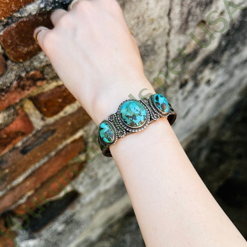 Vintage Navajo Sterling Silver Carlin Mine Turquoise Cuff Bracelet Bracelet