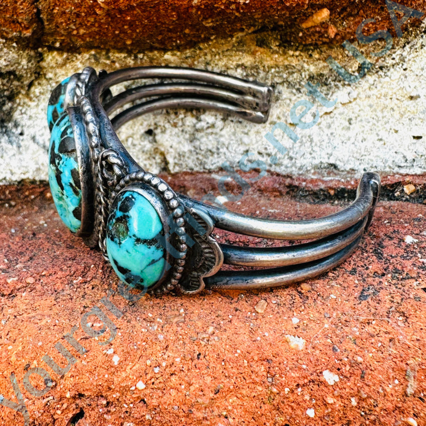 Vintage Navajo Sterling Silver Carlin Mine Turquoise Cuff Bracelet Bracelet