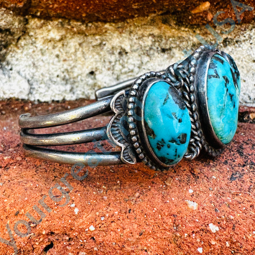 Vintage Navajo Sterling Silver Carlin Mine Turquoise Cuff Bracelet Bracelet