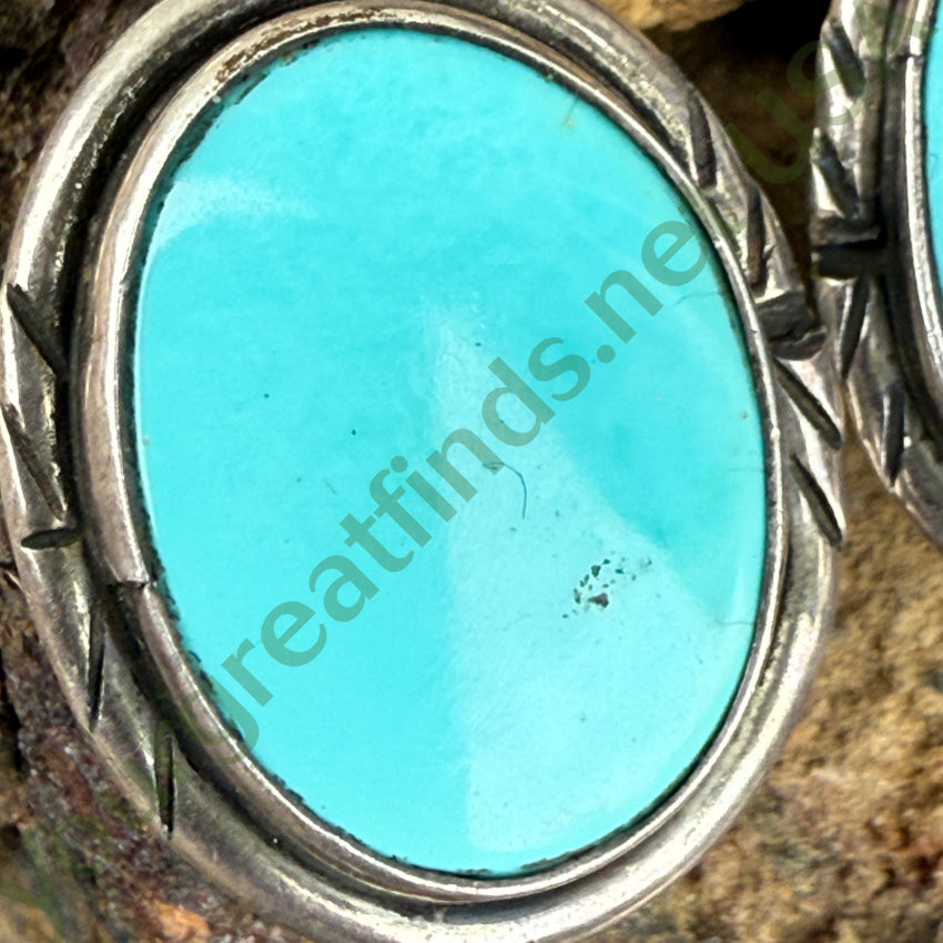 Vintage Navajo Sterling Silver & Cerillos Mine Turquoise Clip Earrings ring