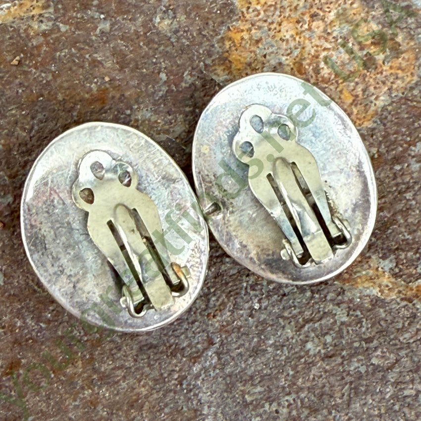 Vintage Navajo Sterling Silver & Cerillos Mine Turquoise Clip Earrings ring