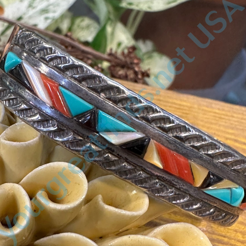 Vintage Navajo Sterling Silver Channel Inlay Bracelet Begay