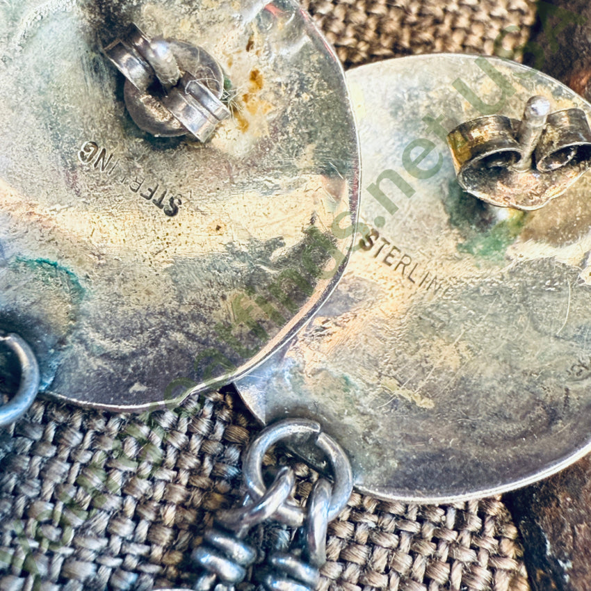 Vintage Navajo Sterling Silver Concho & Feather Pierced Post Earrings earrings