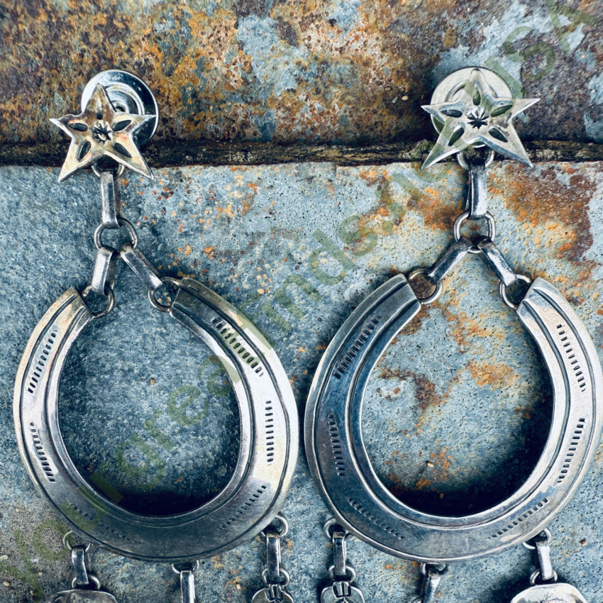 Vintage Navajo Sterling Silver Cowboy Hoop Pierced Post Earrings earrings