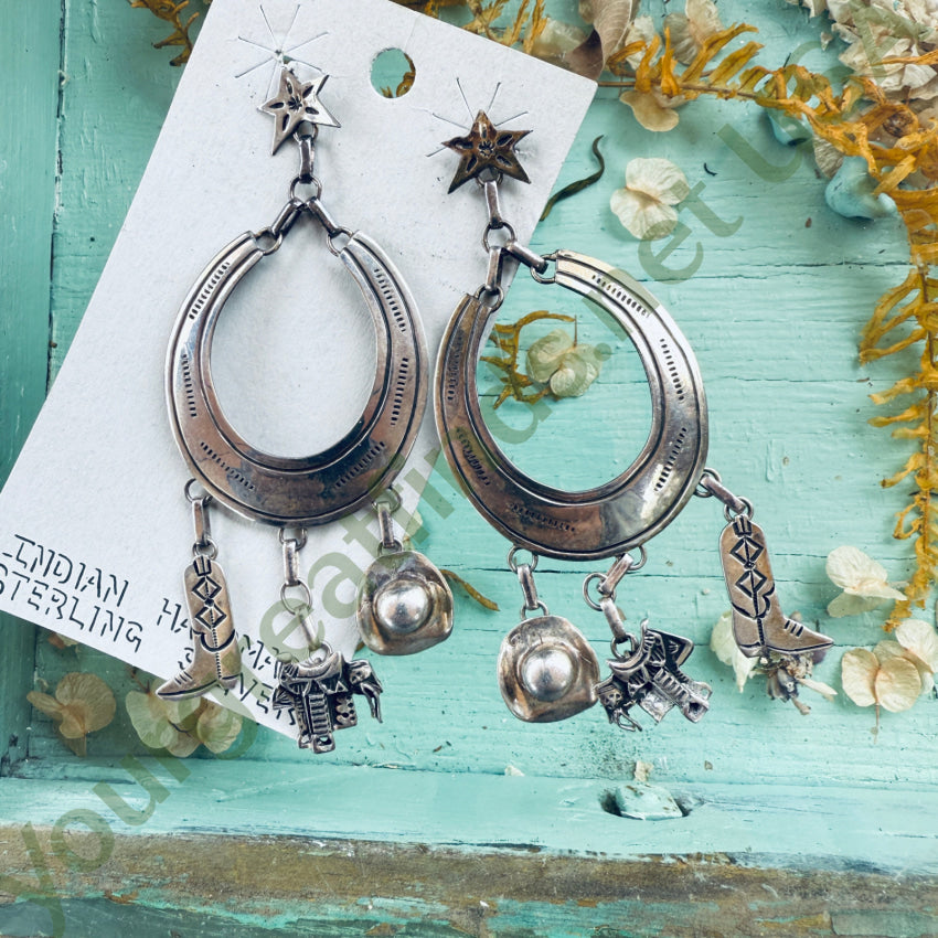 Vintage Navajo Sterling Silver Cowboy Hoop Pierced Post Earrings earrings