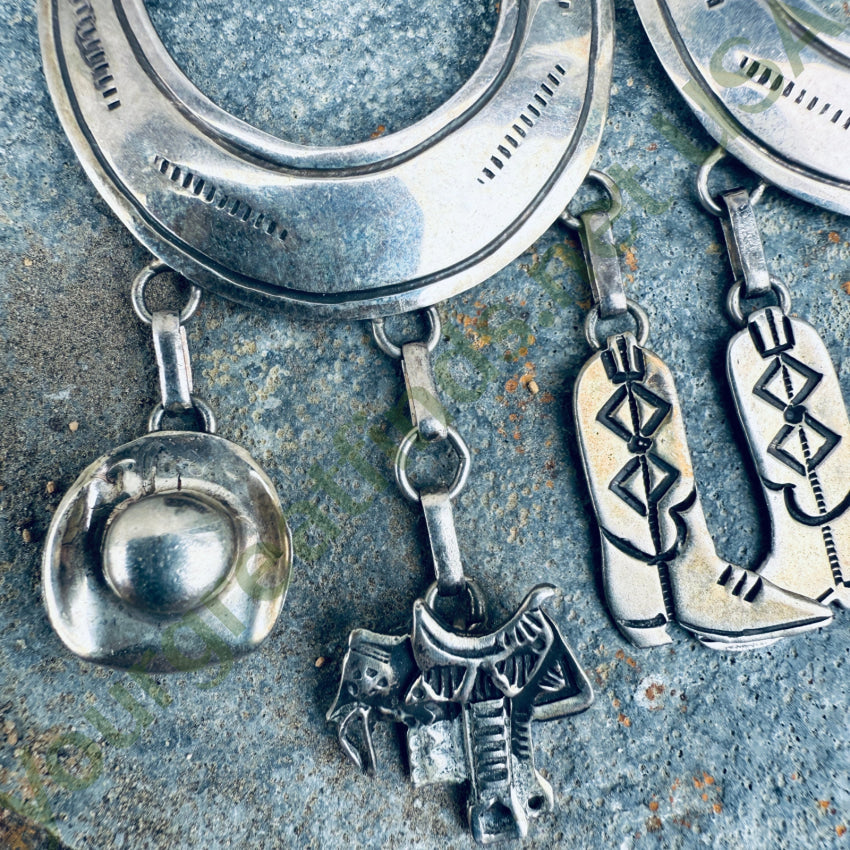 Vintage Navajo Sterling Silver Cowboy Hoop Pierced Post Earrings earrings