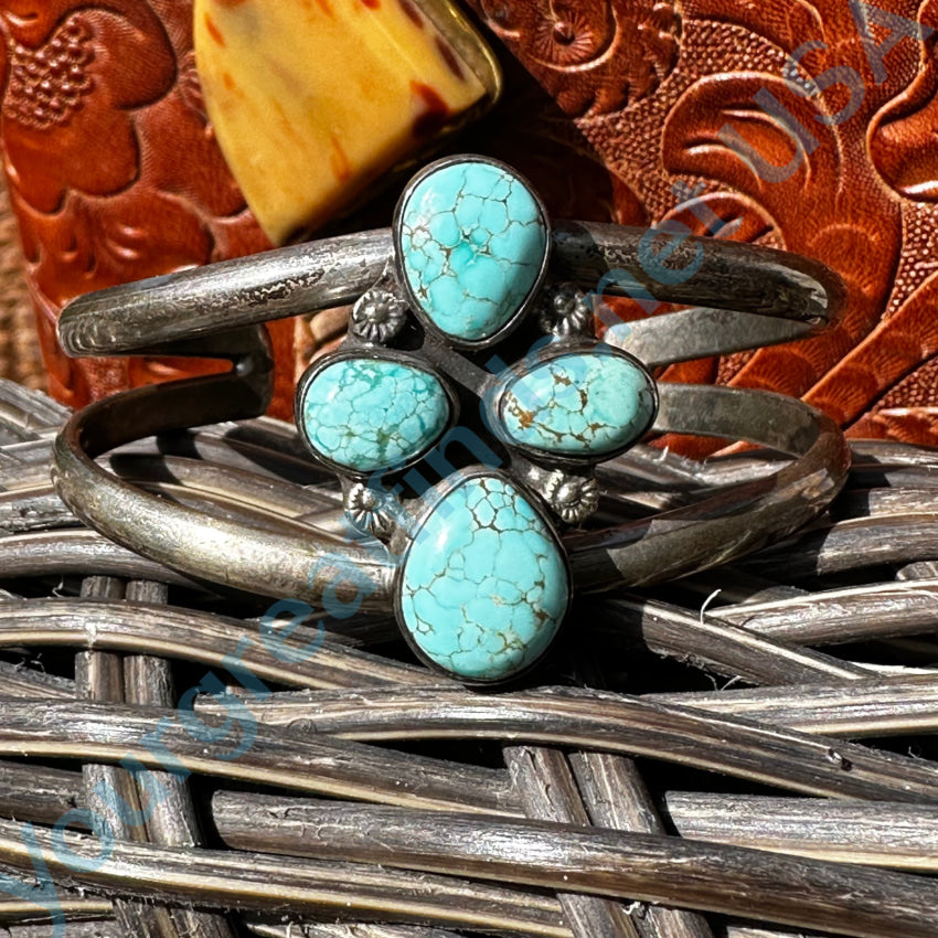 Vintage Navajo Sterling Silver Cuff Bracelet No.8 Mine Turquoise