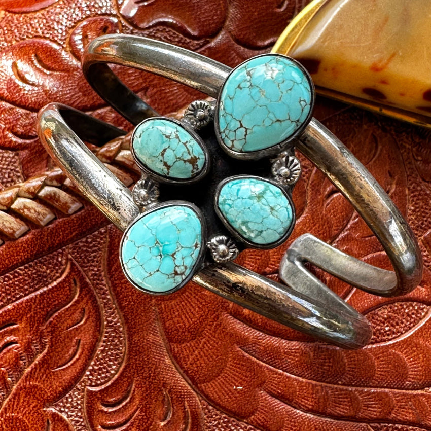 Vintage Navajo Sterling Silver Cuff Bracelet No.8 Mine Turquoise