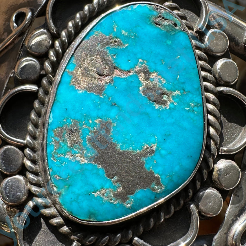 Vintage Navajo Sterling Silver Deep Blue Turquoise Bracelet Large Size