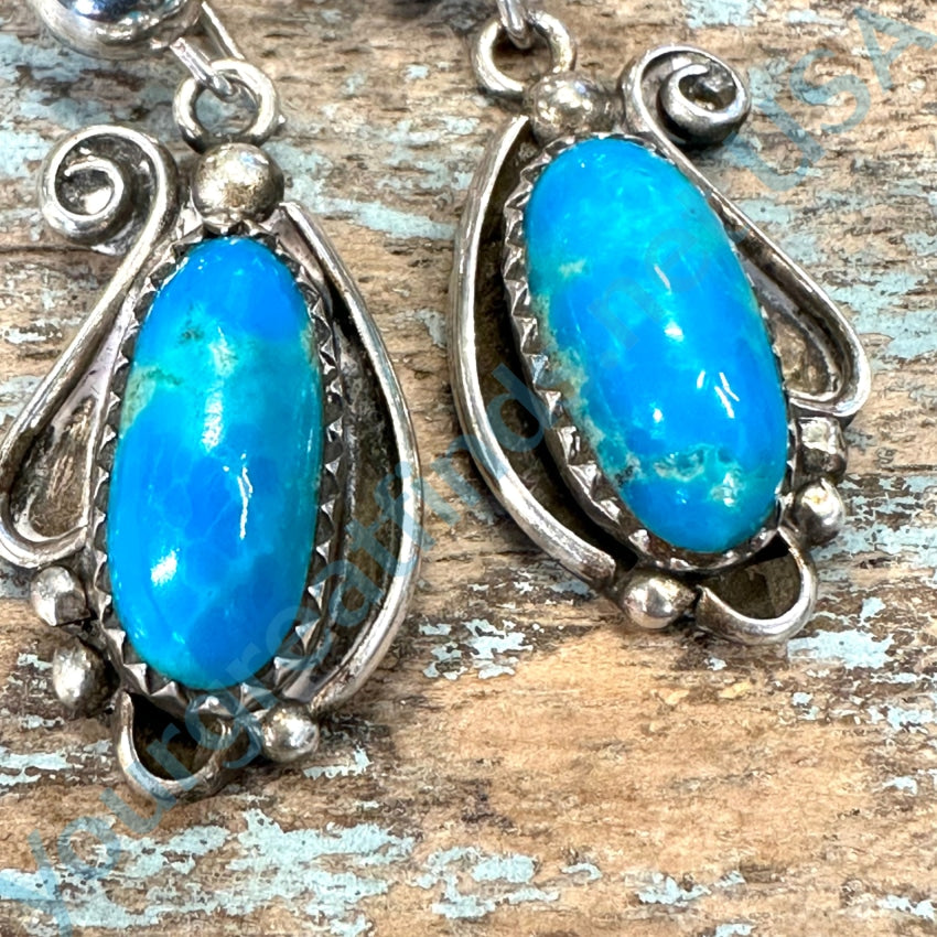Vintage Navajo Sterling Silver Deep Blue Turquoise Earrings