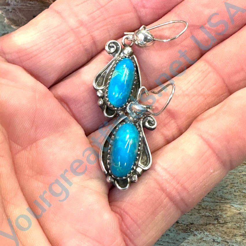 Vintage Navajo Sterling Silver Deep Blue Turquoise Earrings