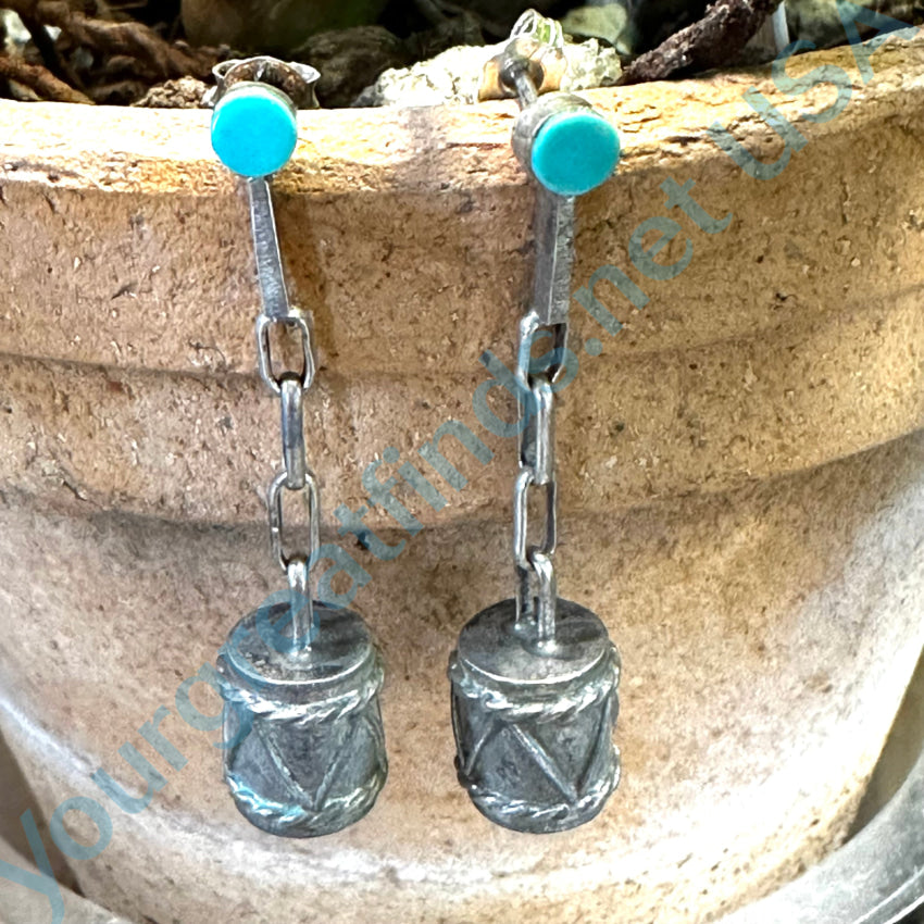 Vintage Navajo Sterling Silver Drum Pierced Earrings